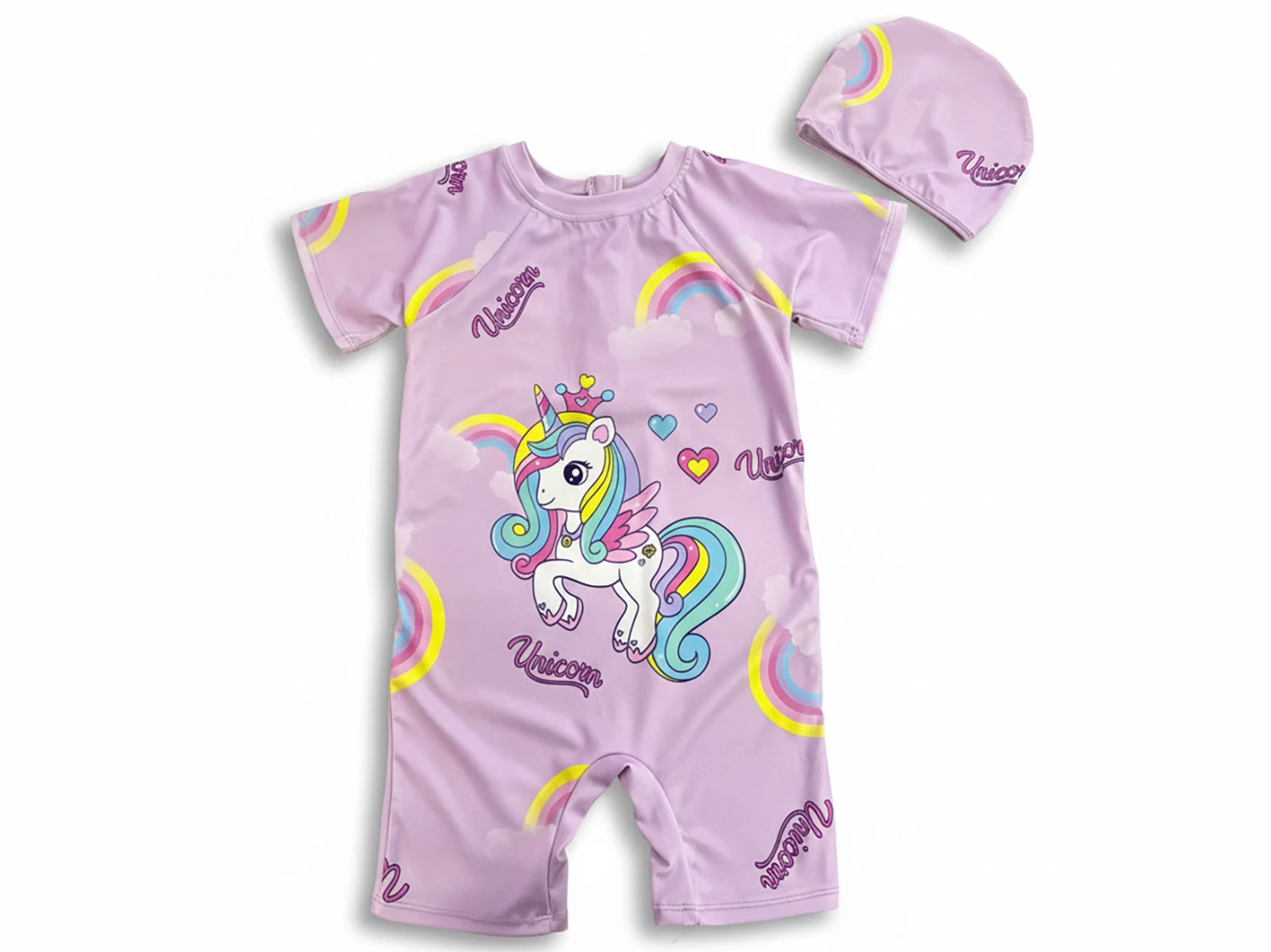 Unicorn Baskılı Boneli Kız Mayo Tulum
