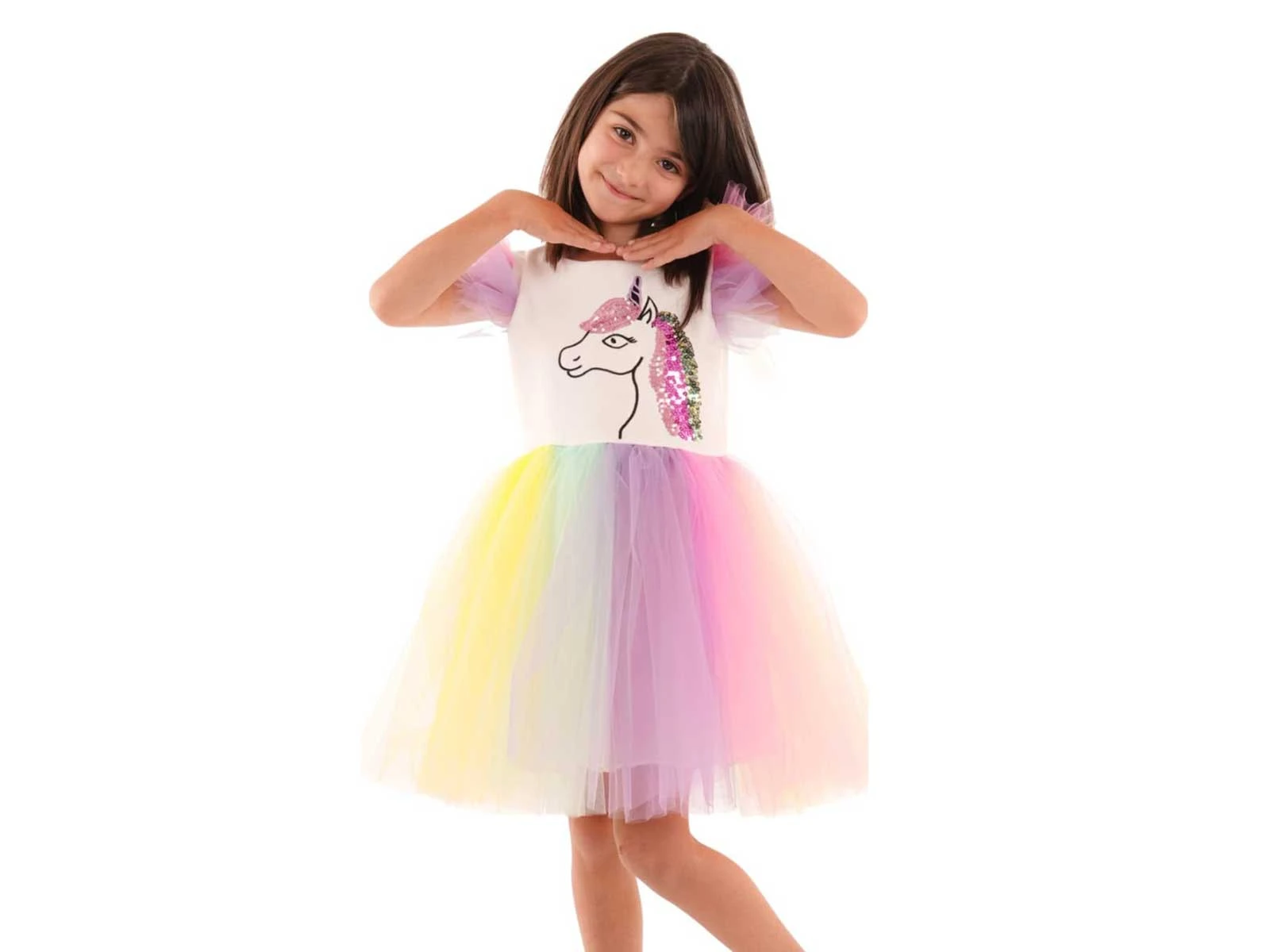 Unicorn Baskılı Kız Elbise 