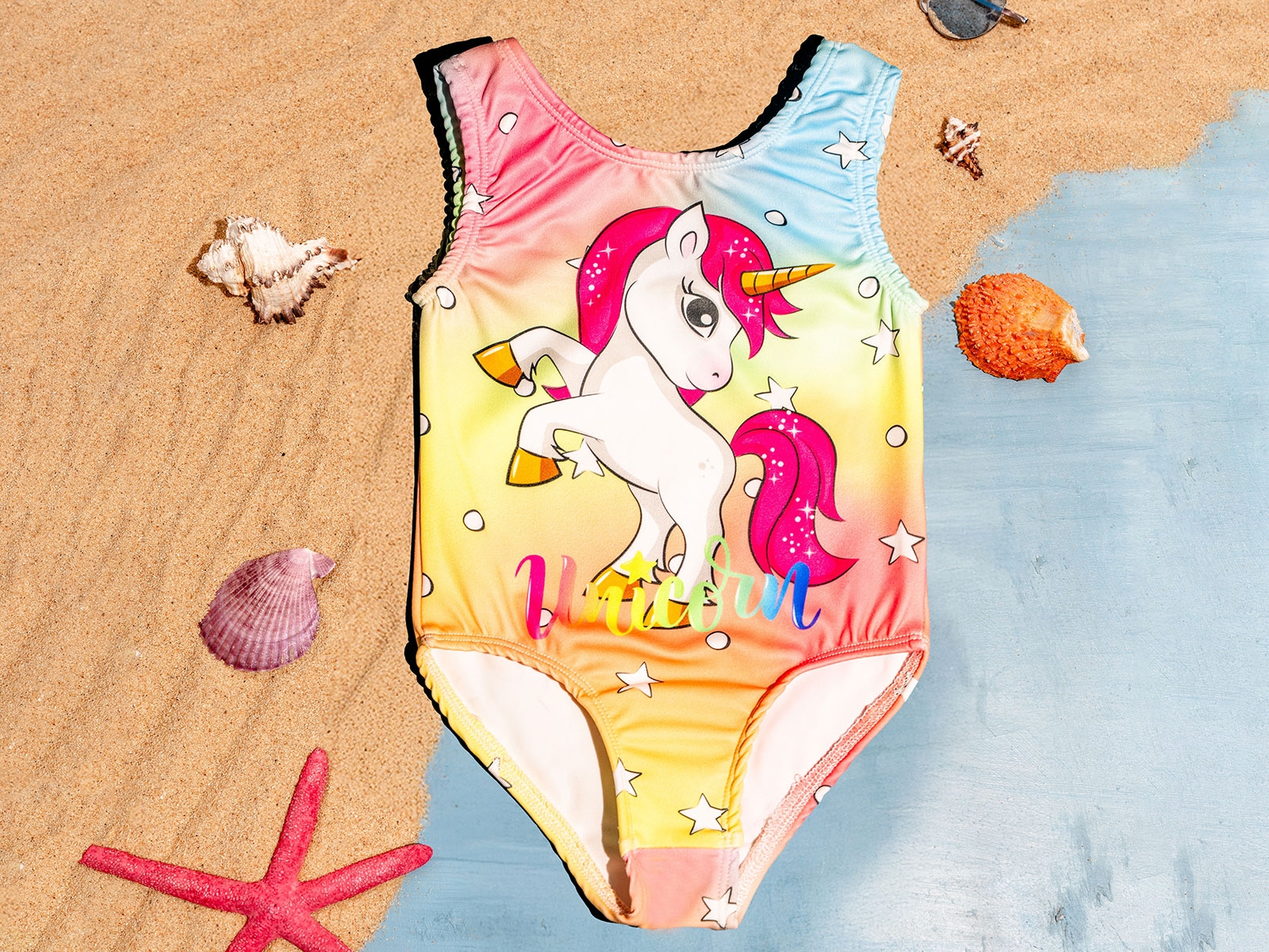 Unicorn Baskılı Kız Mayo