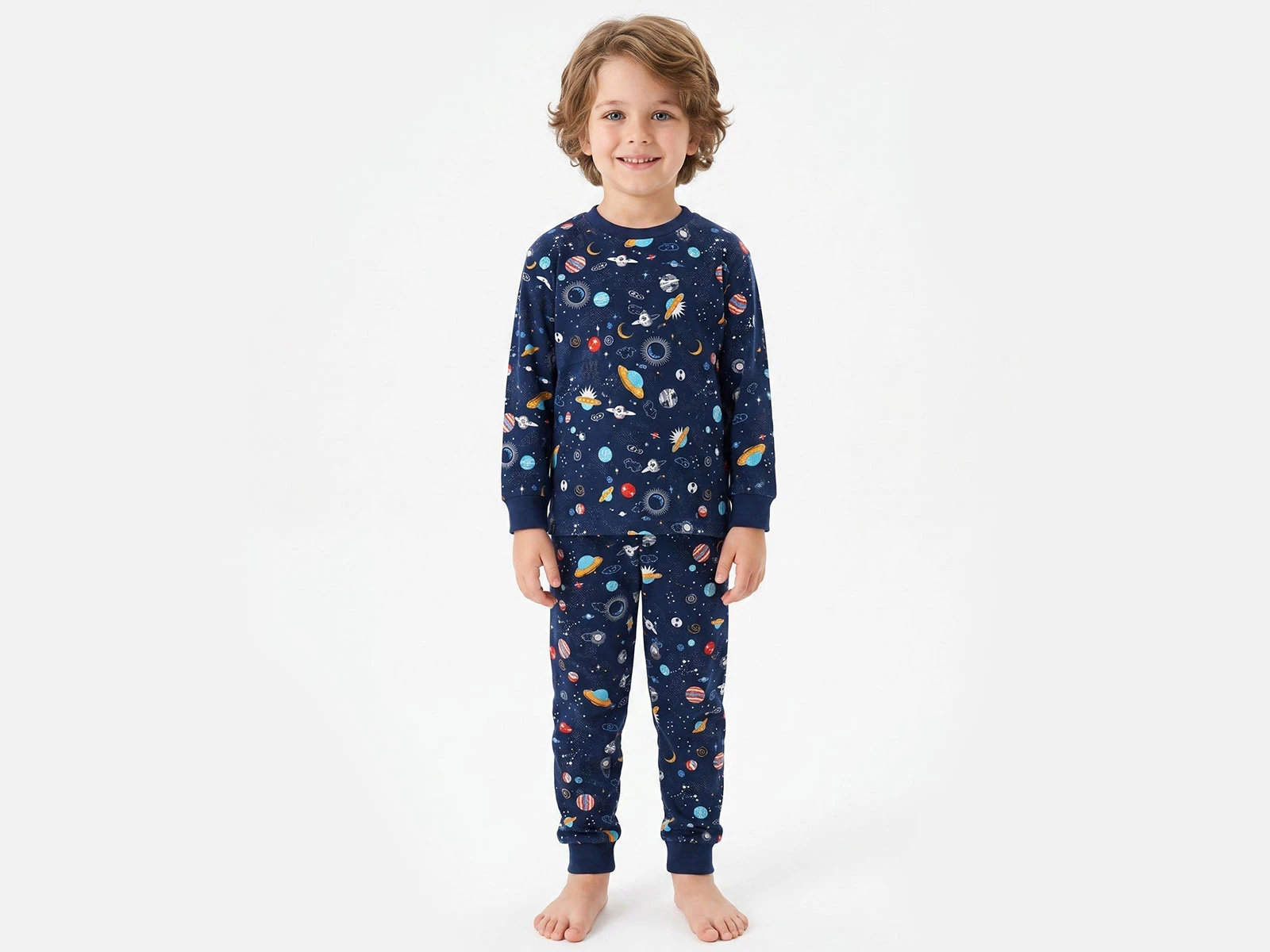 Toptan İSOBEL Uzay Desenli Erkek Pijama Takımı  Toptan Bebek Çocuk Giyim - Beniz Kids