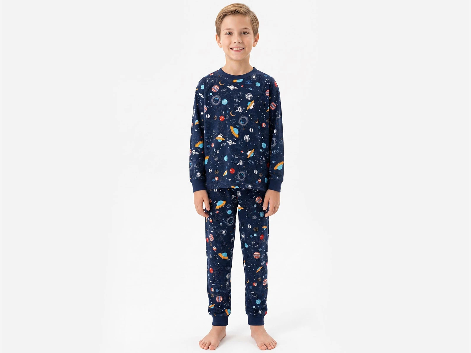Toptan İSOBEL Uzay Desenli Erkek Pijama Takımı  Toptan Bebek Çocuk Giyim - Beniz Kids