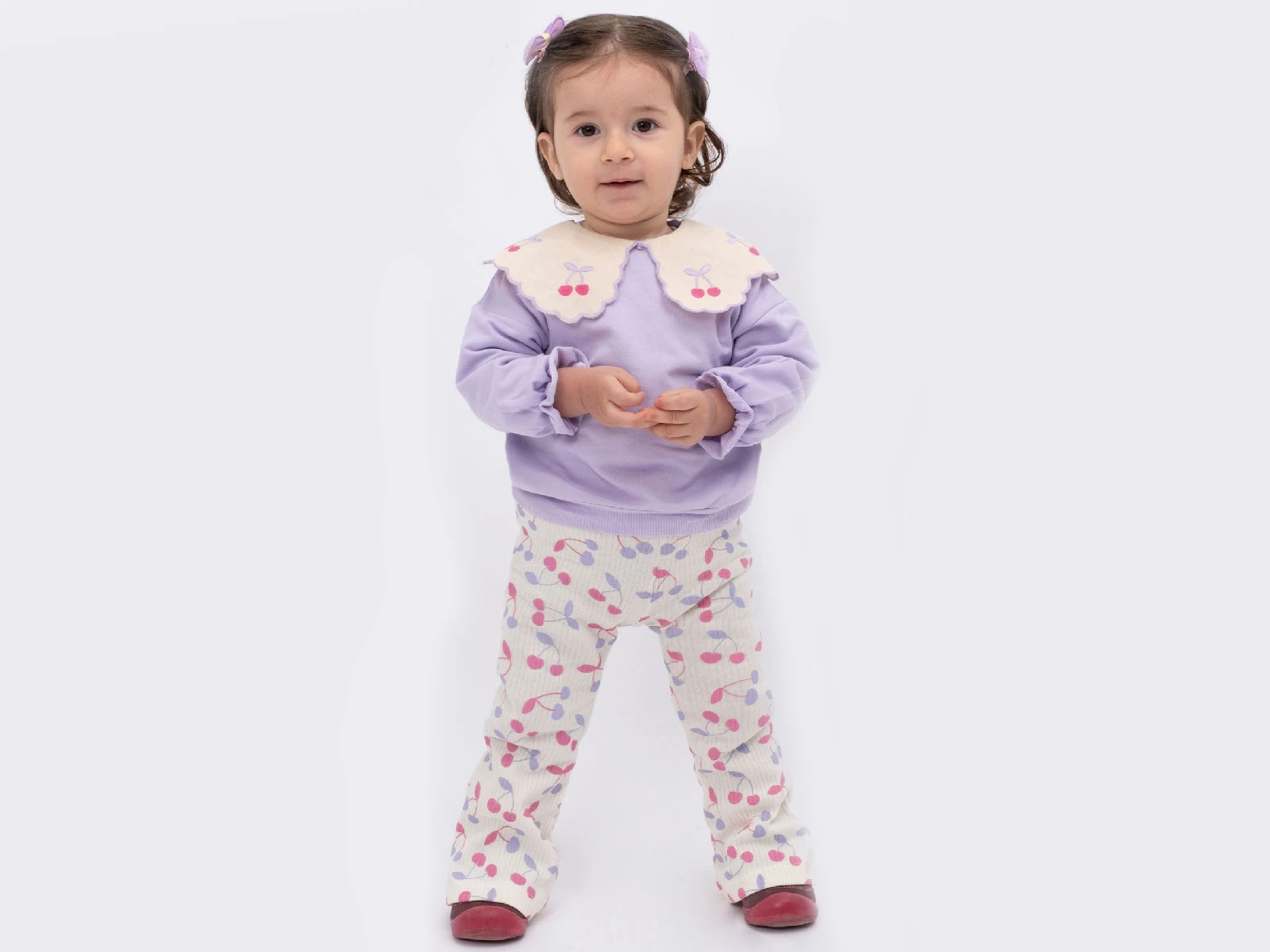 Vişne Desenli Yakalı Kız Bebe Takım 