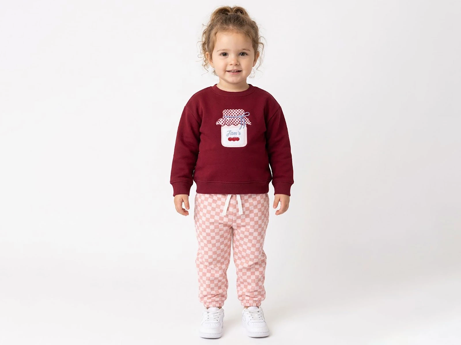 Toptan LUCCO Vişne Reçeli Baskılı 3 İp Şardonsuz Kız Takım  Toptan Bebek Çocuk Giyim - Beniz Kids