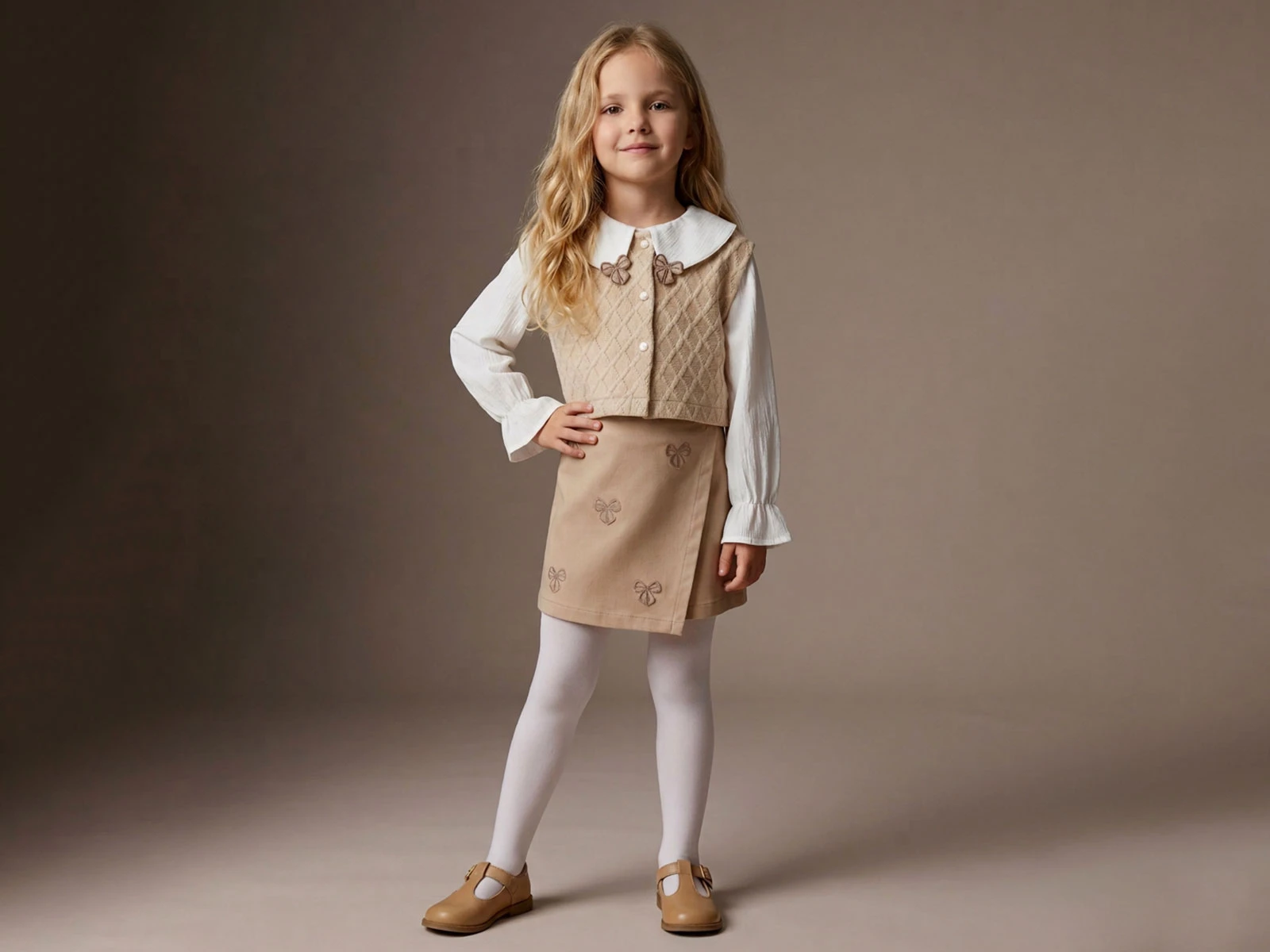 Toptan LADY GOLD Yelekli 3'lü Kız Çocuk Takım Toptan Bebek Çocuk Giyim - Beniz Kids