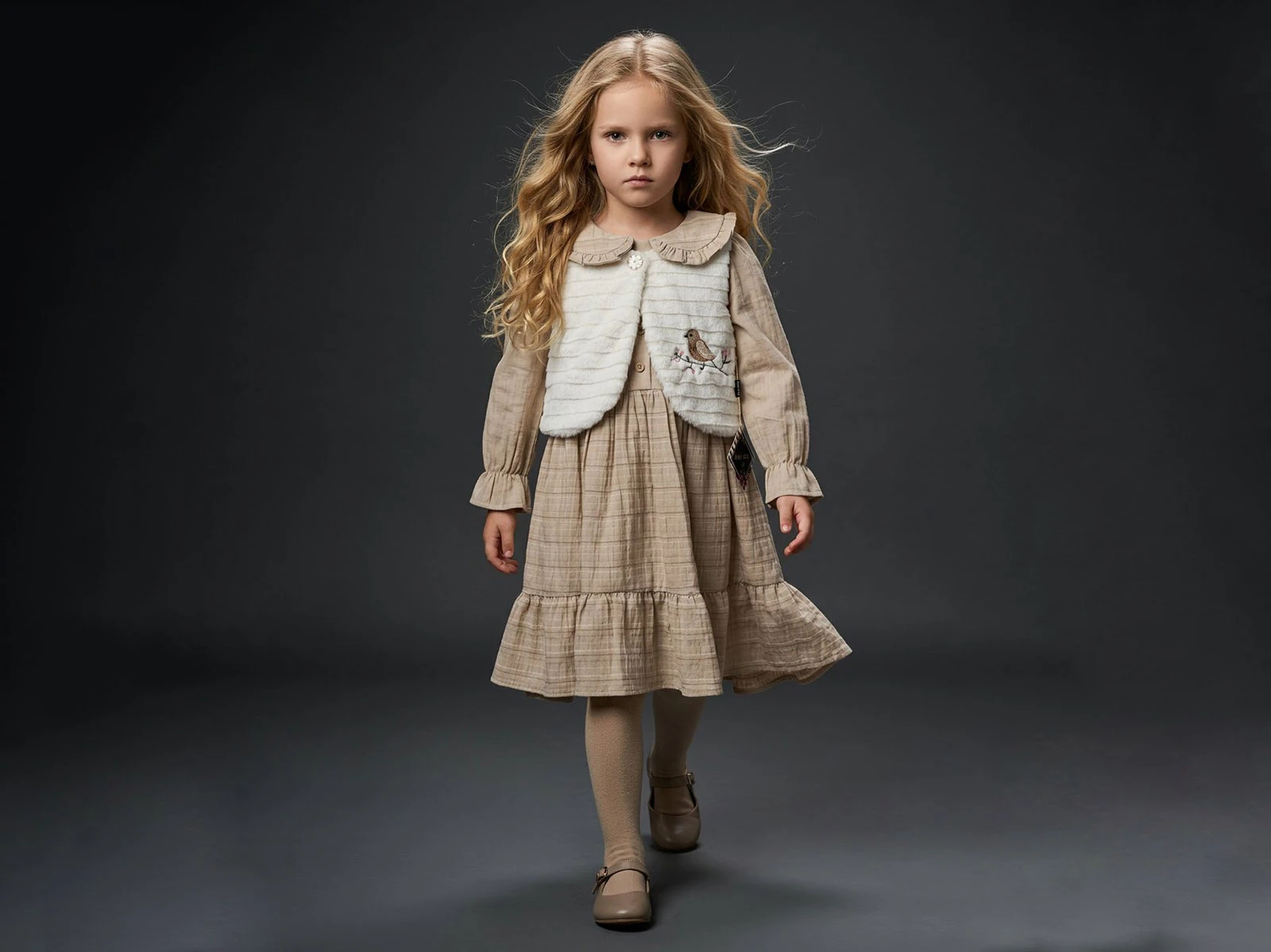 Toptan LADY GOLD Yelekli Kız Çocuk Elbise Toptan Bebek Çocuk Giyim - Beniz Kids