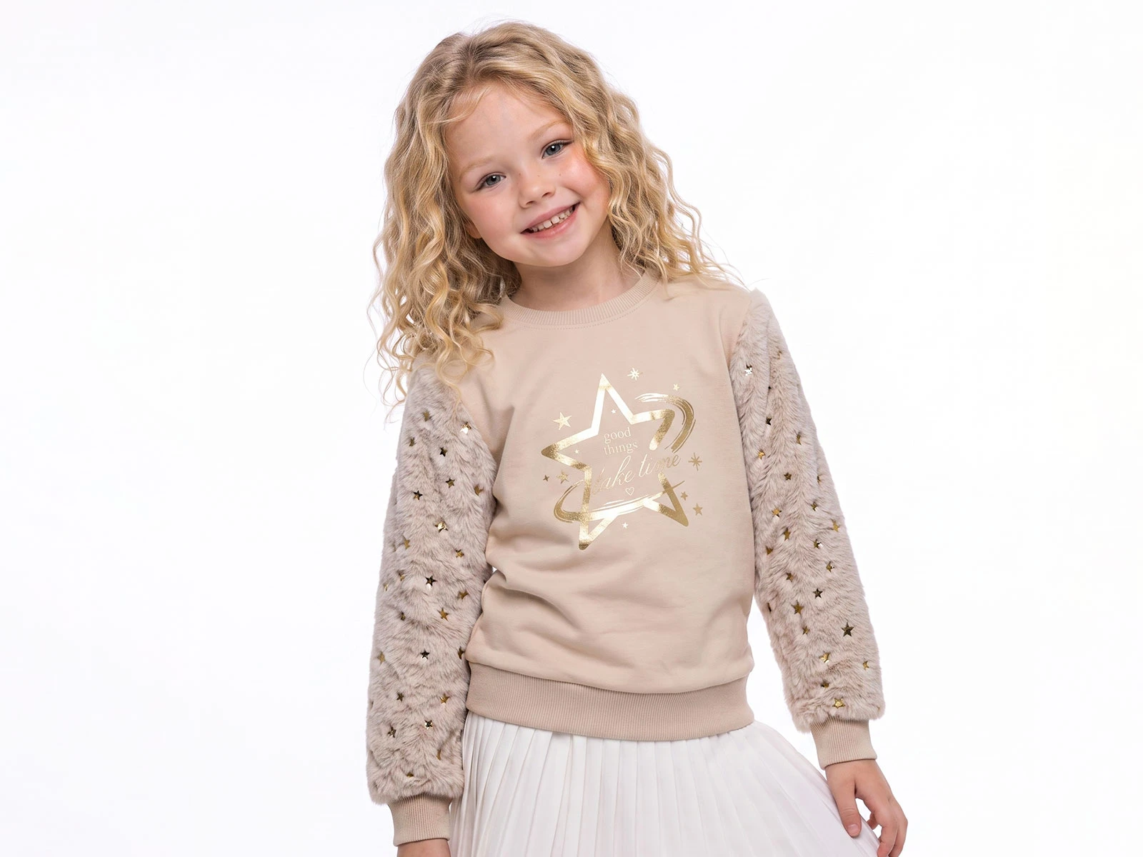 Toptan ENJOY BABY Yıldız Desenli Peluş Detaylı 2 İp Şardonlu Kız Sweat  Toptan Bebek Çocuk Giyim - Beniz Kids