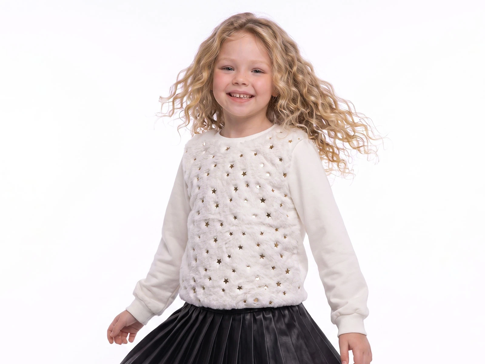 Toptan ENJOY BABY Yıldız Desenli Peluş Kumaş Detaylı 2 İp Şardonlu Kız Sweat  Toptan Bebek Çocuk Giyim - Beniz Kids