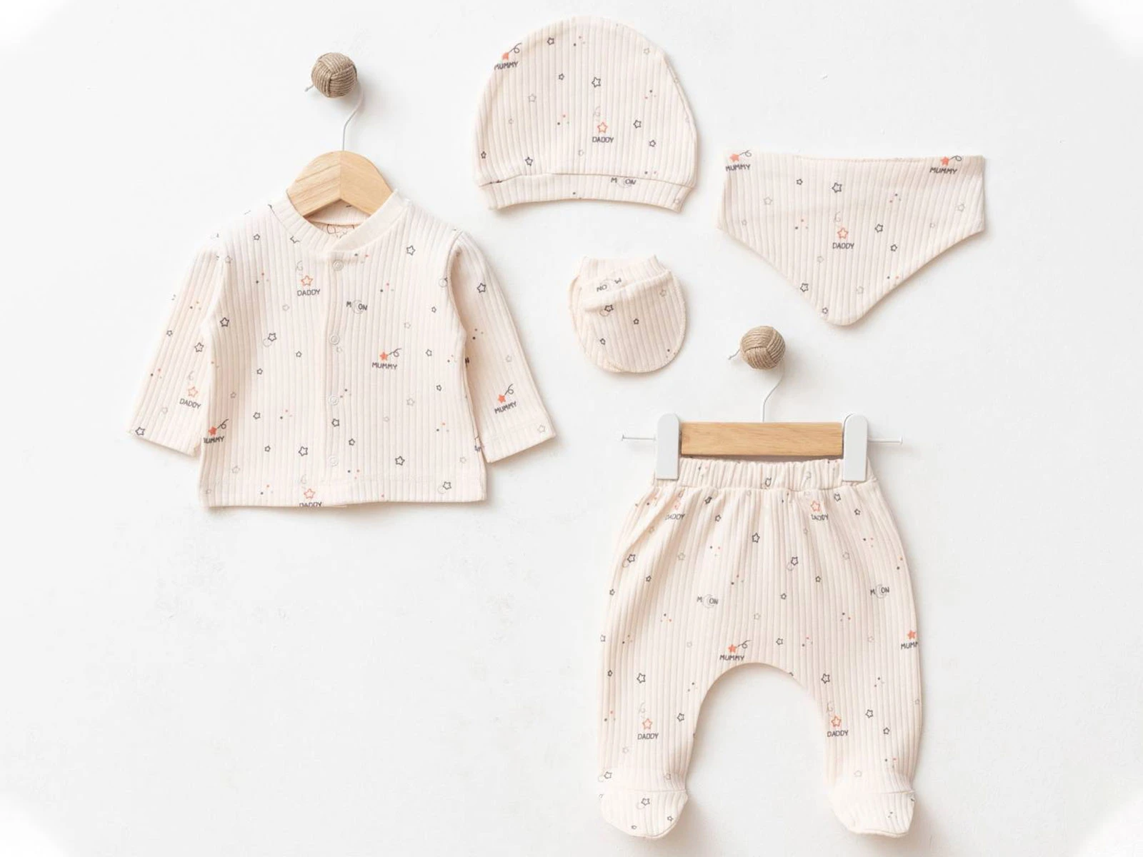 Yıldız Desenli Unisex Hastane Çıkışı Beşli Set