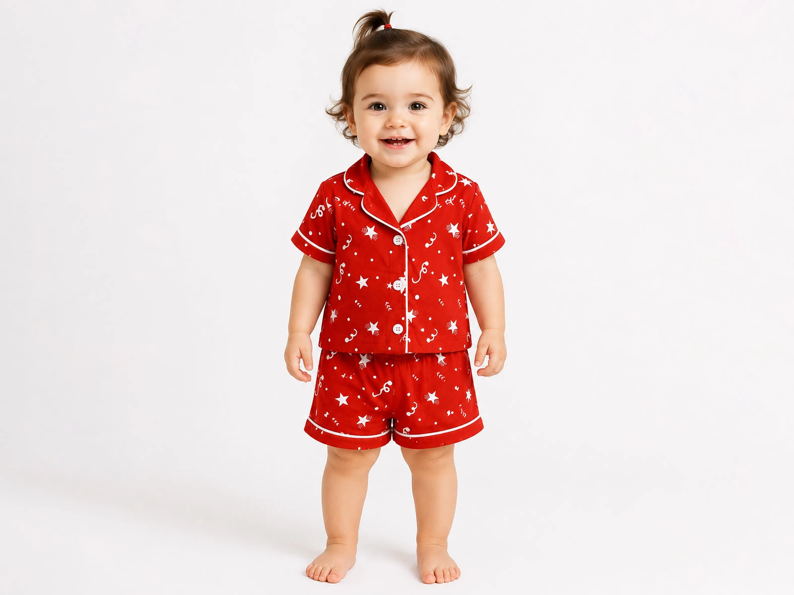 Yıldız Desenli Yakalı Düğmeli Unisex Pijama Takım