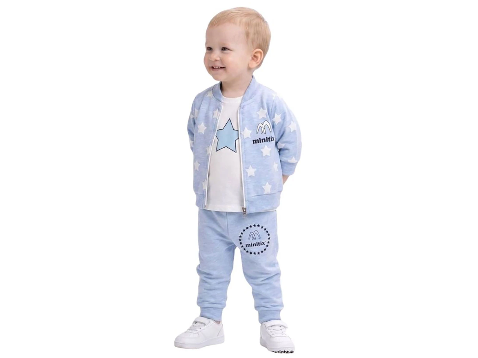 Toptan MİNİTİX Yıldız Detay 3'lü Erkek Bebek Takım Toptan Bebek Çocuk Giyim - Beniz Kids