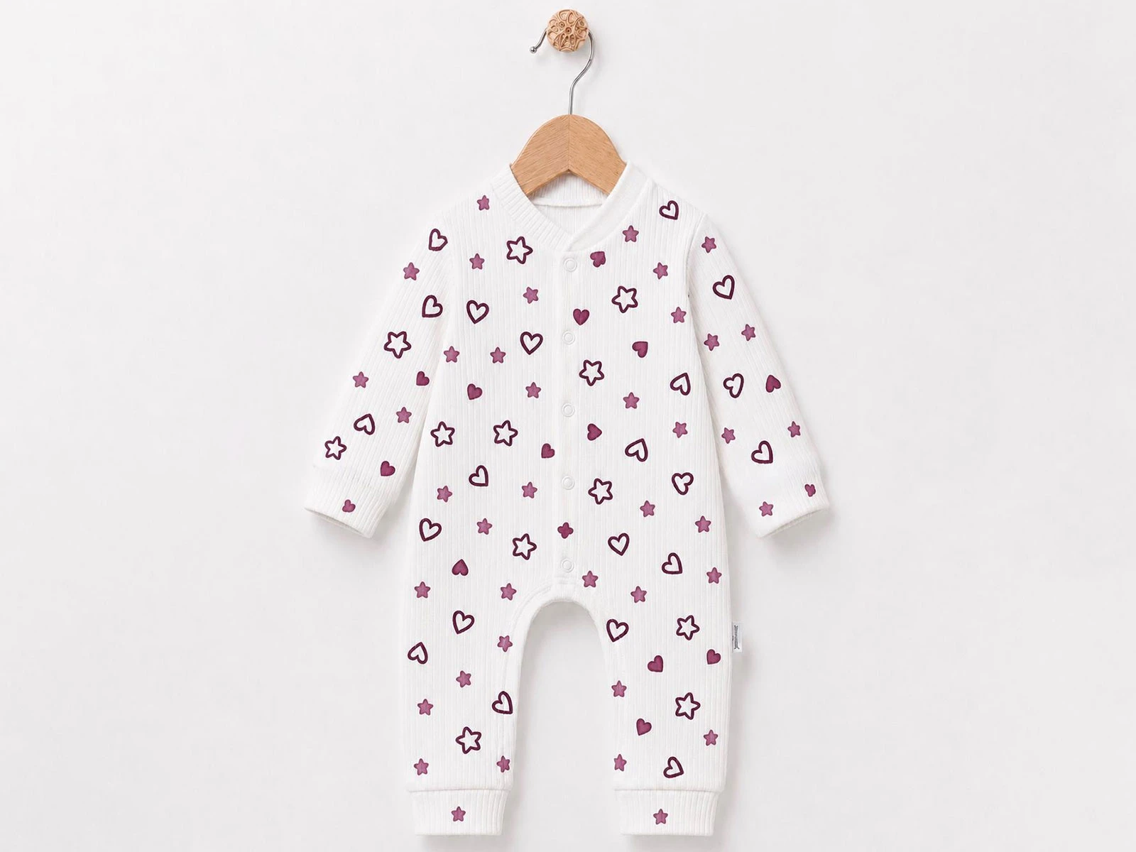 Toptan SÜPERMİNİ  Yıldız & Kalp Desenli Kız Bebe Tulum Toptan Bebek Çocuk Giyim - Beniz Kids