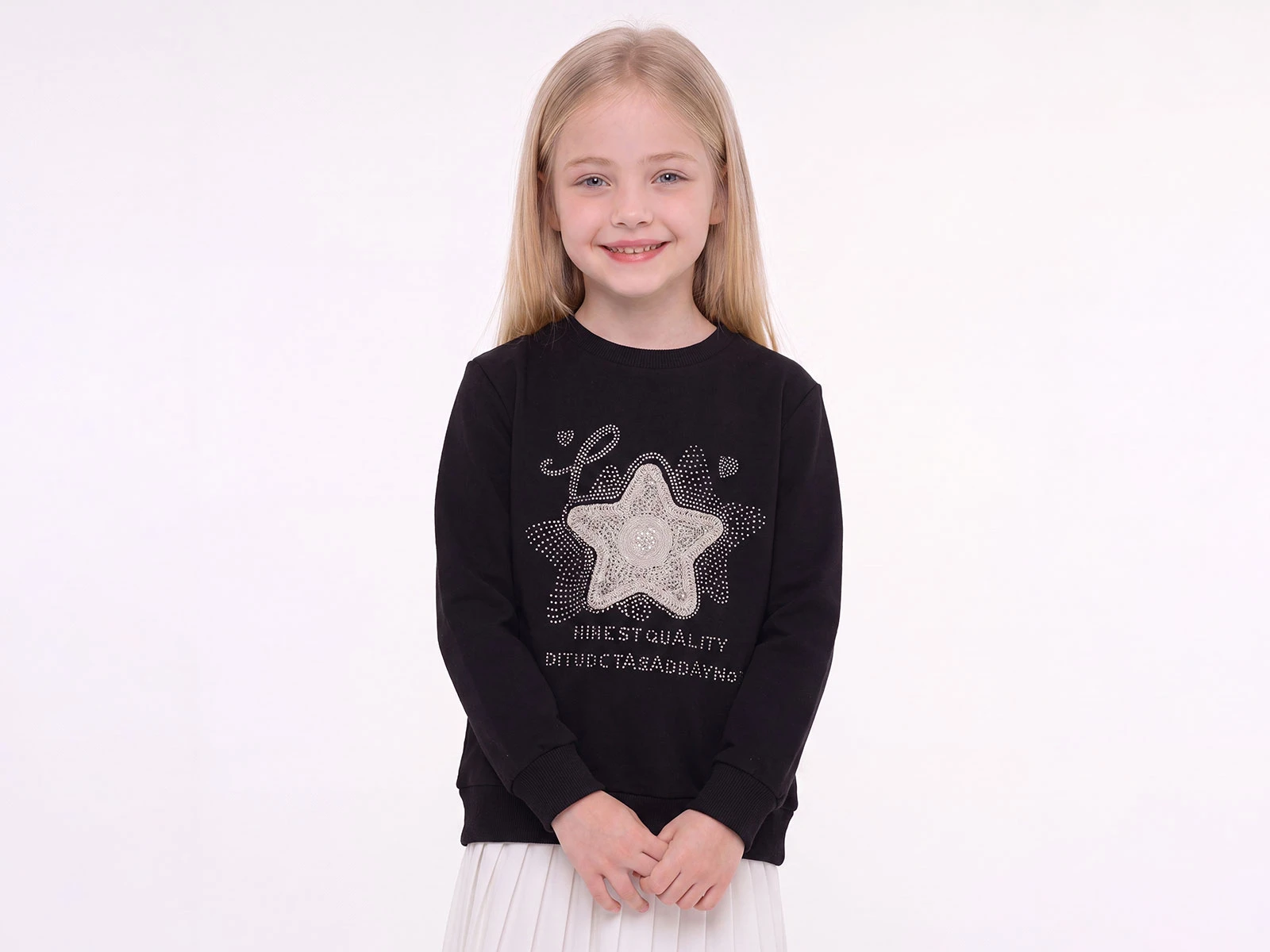 Toptan ENJOY BABY Yıldız Nakışlı Taş Detaylı 2 İp Şardonlu Kız Sweat  Toptan Bebek Çocuk Giyim - Beniz Kids