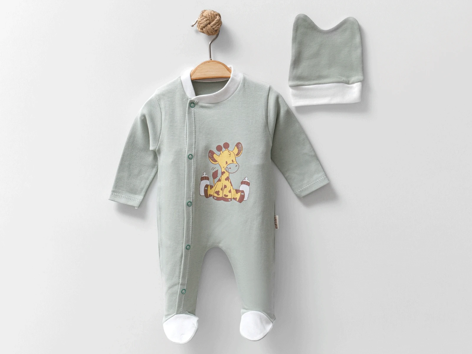 Zürafa Baskılı Bereli Unisex Bebe Tulum