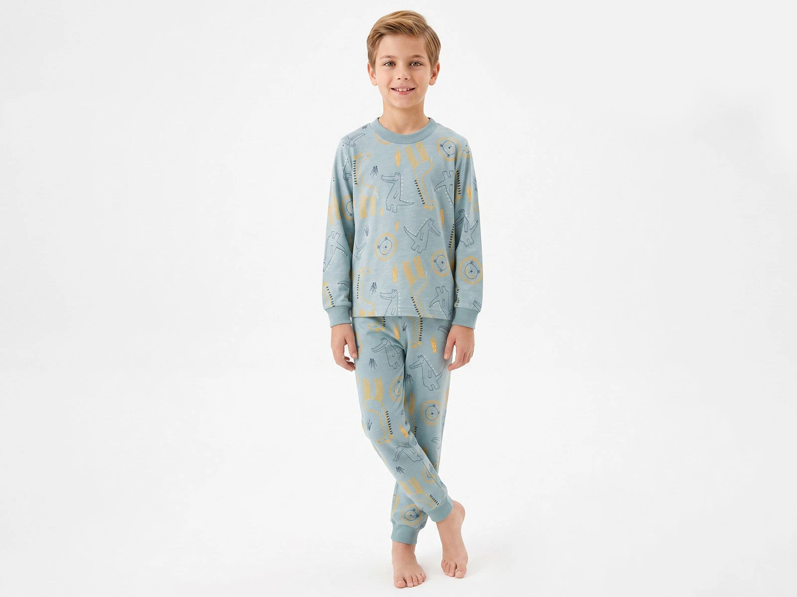 Toptan İSOBEL Zürafa Desenli Erkek Süprem Pijama Takım Toptan Bebek Çocuk Giyim - Beniz Kids