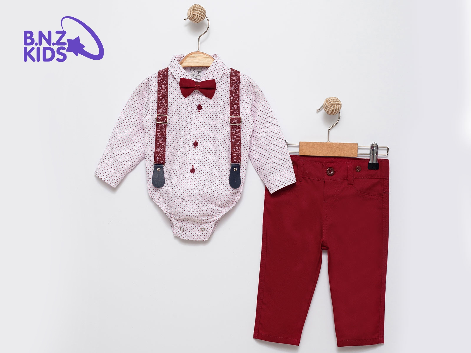 Kuş Desenli Papyonlu Çıtçıtlı Erkek Bebe Takım