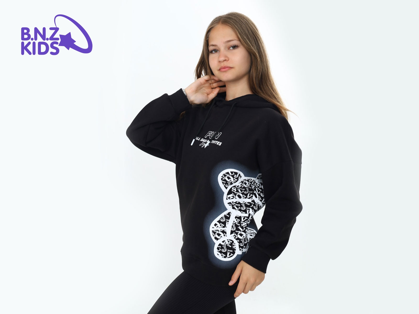 Fun Baskılı Kapşonlu Kız Sweat