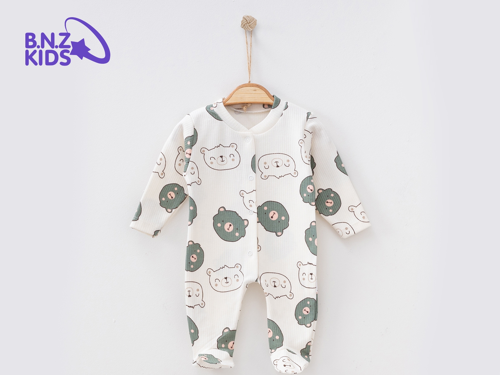Ayıcık Desenli Raporlu Patikli Erkek Bebe Tulum