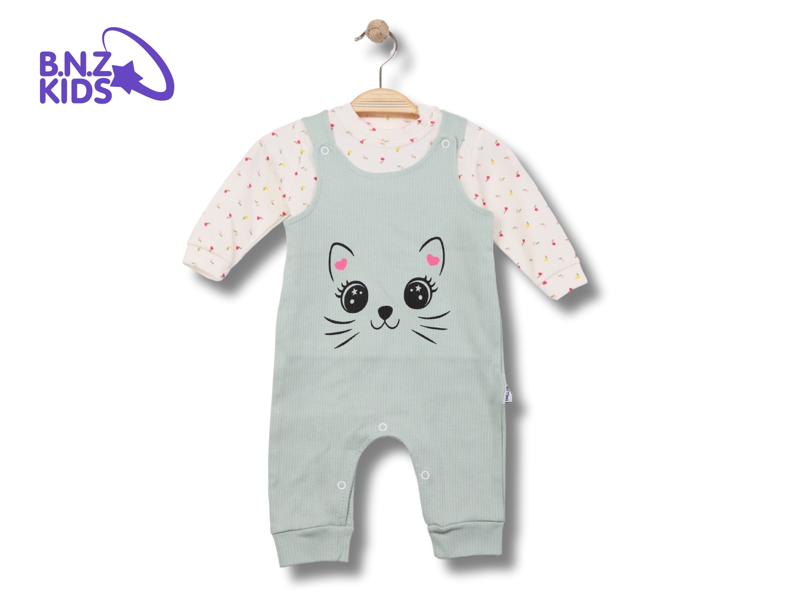 Kedi Baskılı Bahçıvan Kız Bebe Tulum