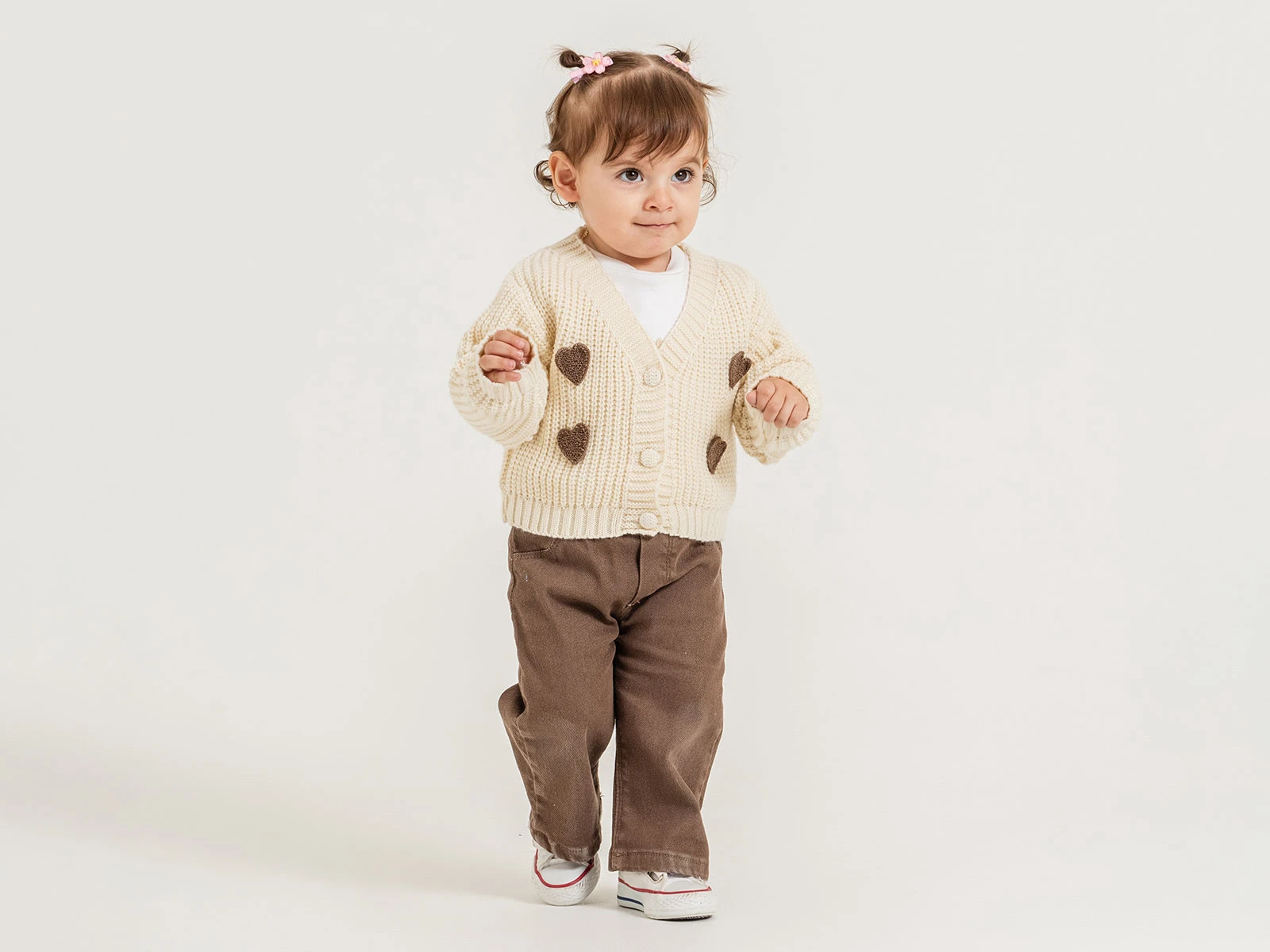 Toptan PAMPAL KİDS Kalp Nakışlı Triko Hırkalı Üçlü Kız Takım Toptan Bebek Çocuk Giyim - Beniz Kids