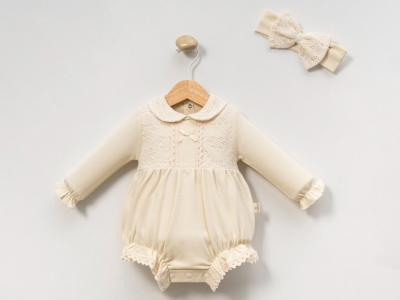 Fiyonk Nakışlı Kız Bebe Romper