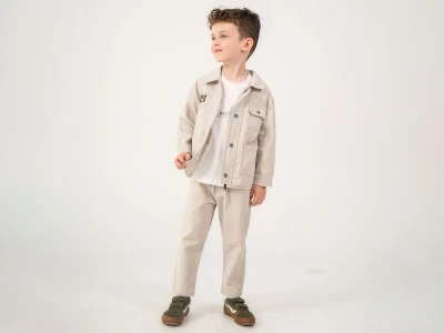 Toptan LESSOTTO 21 Armalı Cepli Ceketli Erkek Üçlü Takım  Beige - Beniz Bebe