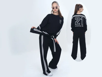 Toptan VIZVIZ 21 Baskılı Bağlamalı 2 İp Kız Takım   - Toptan Çocuk Giyim Beniz Kids