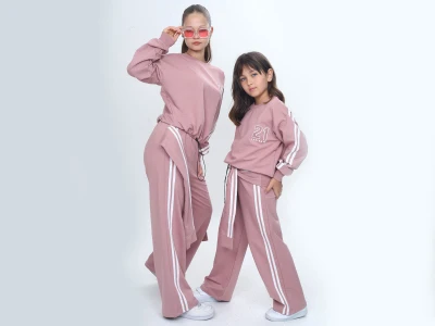 Toptan VIZVIZ 21 Baskılı Bağlamalı 2 İp Kız Takım   PEMBE - Beniz Bebe