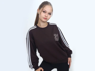 Toptan VIZVIZ 21 Ladies Baskılı 2 İp Kız Sweat  KOYUKAHVE - Beniz Bebe