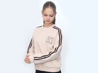 Toptan VIZVIZ 21 Ladies Baskılı 2 İp Kız Sweat  BEJ - Beniz Bebe