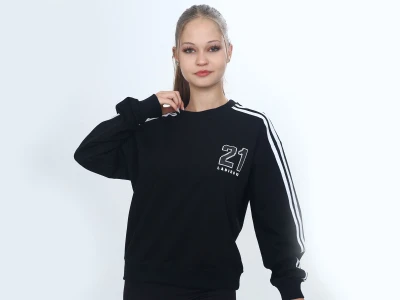 Toptan VIZVIZ 21 Ladies Baskılı 2 İp Kız Sweat  SİYAH - Beniz Bebe