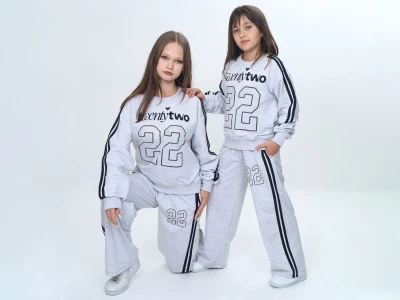 Toptan VIZVIZ 22 Baskılı Çizgili Kız Takım  - Toptan Çocuk Giyim Beniz Kids