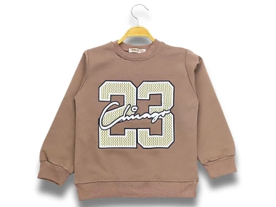 Toptan DIGIDIK KİDS 23 Baskılı 2 İp Erkek Sweat  KAHVERENGİ - Beniz Bebe