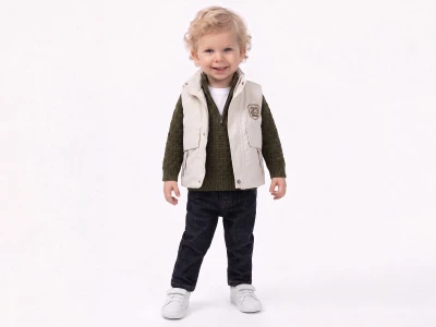 Toptan CANÖZ 23 Nakışlı Yelekli Triko Erkek Takım - Toptan Çocuk Giyim Beniz Kids