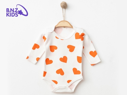 Toptan NAYINOM Kalp Desenli Raporlu Kız Çıtçıtlı Badi TURUNCU - Beniz Bebe