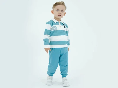 Toptan BICIR KİDS 28 Baskılı Çizgili Erkek Takım  أزرق فاتح - Beniz Bebe