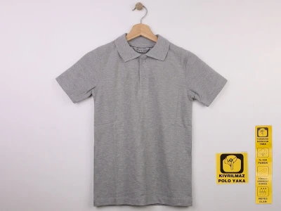 Toptan NZY 2XL Beden Gri Renk Kıvrılmaz Yaka Okul Polo Yaka Lakos Tişört - Toptan Çocuk Giyim Beniz Kids