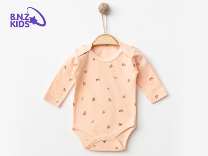 Toptan NAYINOM Lale Desenli Raporlu Kız Çıtçıtlı Badi PUDRA - Beniz Bebe