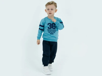 Toptan BICIR KİDS 36 Baskılı Erkek Takım  MAVİ - Beniz Bebe