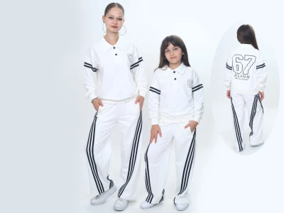 Toptan VIZVIZ 67 Baskılı Çizgili 2 İp Kız Takım  - Toptan Çocuk Giyim Beniz Kids