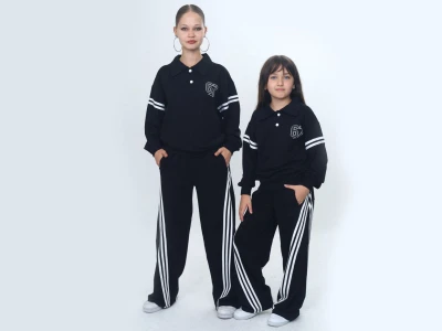 Toptan VIZVIZ 67 Baskılı Çizgili 2 İp Kız Takım  LACİVERT - Beniz Bebe
