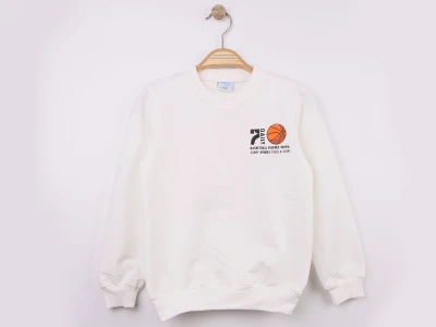 Toptan WENGE KİDS 7 Daily Baskılı 2 İp Erkek Sweat BEYAZ - Beniz Bebe