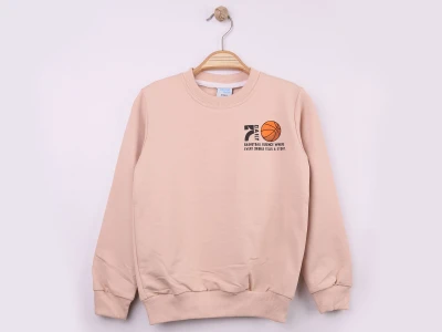 Toptan WENGE KİDS 7 Daily Baskılı 2 İp Erkek Sweat BEJ - Beniz Bebe