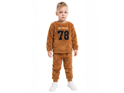 Toptan LİZARD 78 Nakışlı Well Soft Peluş Erkek Takım  Темный кофе - Beniz Bebe