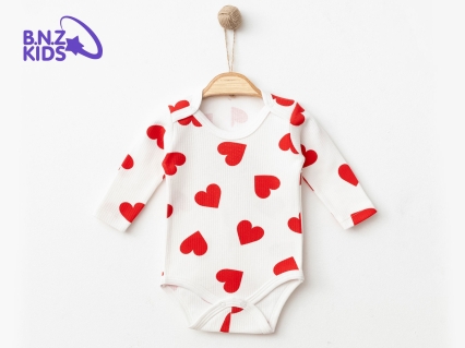 Toptan NAYINOM Kalp Desenli Raporlu Kız Çıtçıtlı Badi KIRMIZI - Beniz Bebe