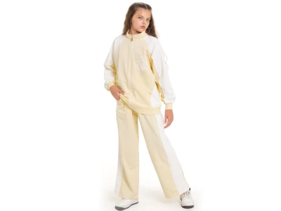 Toptan COOL KİDS All Stars Baskılı Hırkalı Kız Takım  Cream - Beniz Bebe