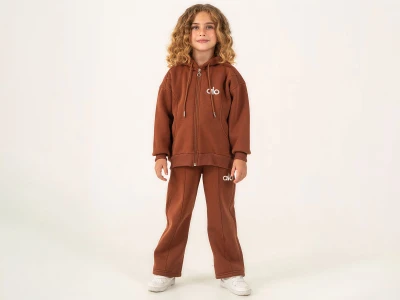 Toptan LUMİİ Alo Baskılı Hırkalı 3 İp Şardonlu Kız Takım  - Toptan Çocuk Giyim Beniz Kids