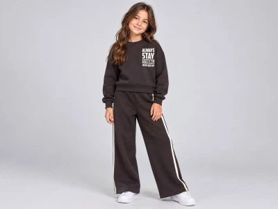 Toptan AKKUZU KİDS Always Baskılı Şardonlu 3 İp Kız Takım - Toptan Çocuk Giyim Beniz Kids