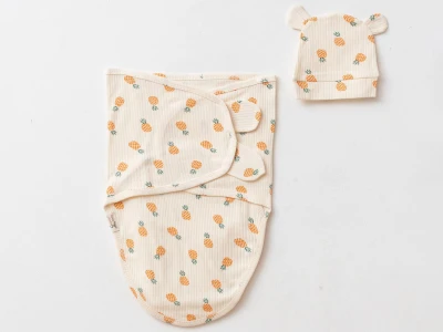 Toptan COŞAY BABY Ananas Desenli Şapkalı Unisex Bebe Kundak  - Toptan Çocuk Giyim Beniz Kids