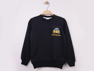 Toptan WENGE KİDS Araba Baskılı 2 İp Erkek Sweat  LACİVERT - Beniz Bebe