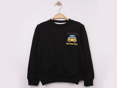 Toptan WENGE KİDS Araba Baskılı 2 İp Erkek Sweat  SİYAH - Beniz Bebe